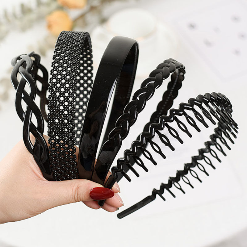 七夕情人节简约黑色洗脸防滑带齿发箍刘海压发头箍女士成人发卡塑料