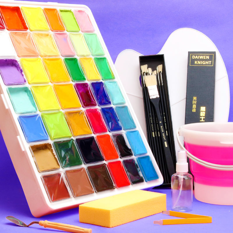青竹果冻水粉颜料套装艺考绘画42色彩水粉画画工具套装42色80ml流光白