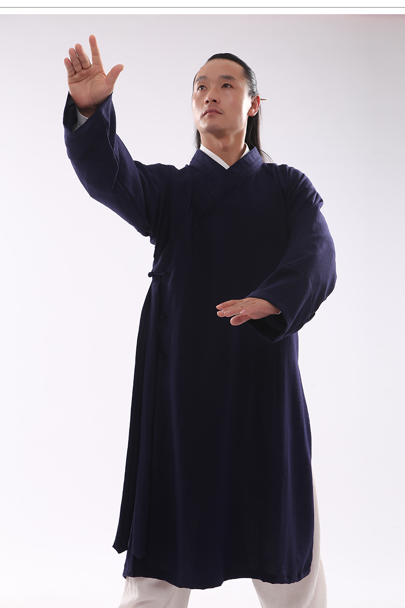 武极堂斜襟道士服全套中国风蚕丝麻长袍道袍男女款太极服武术服居士
