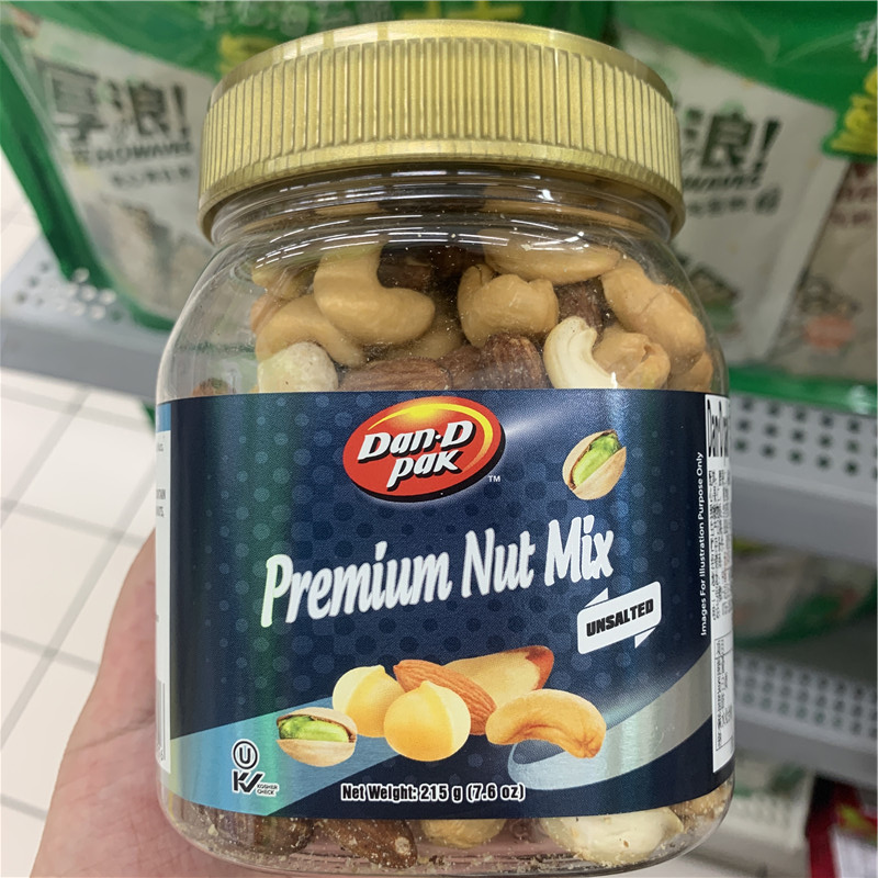 沃尔玛丹帝dandpak混合果干原味坚果仁盐焗脆腰果越南罐装盐焗扁桃仁