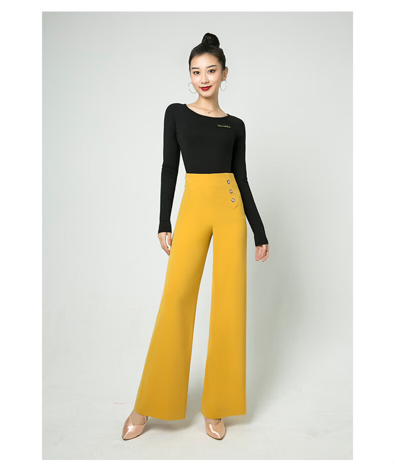 女式舞裤跳舞摩登舞裤子新款女高腰裤国标舞练功阔腿长裤红色27腰围2