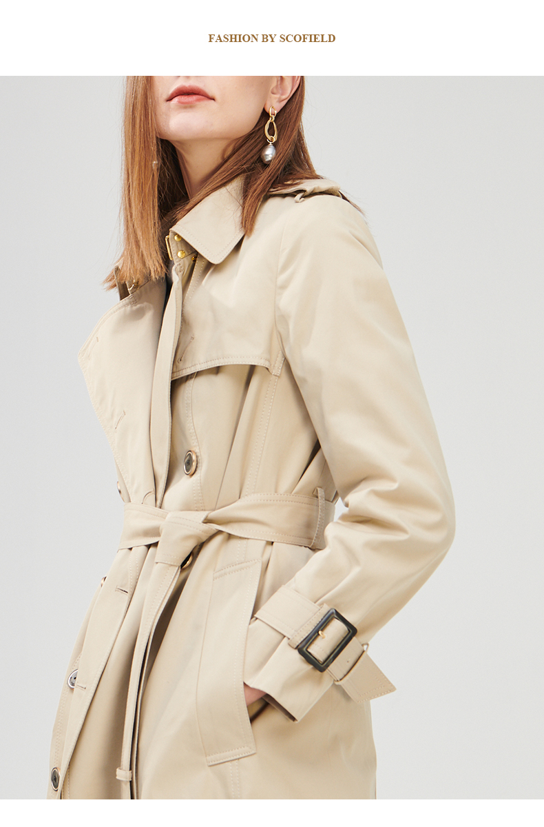 scofield女装冬斗篷双排扣系腰带风衣米黄色35165