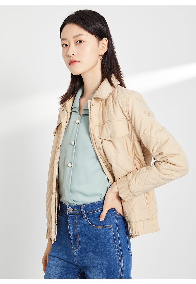 prich衣恋官方集团依恋棉衣女冬季上衣女直筒加厚单排扣夹克黄褐色