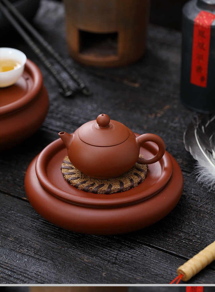 潮州传统朱泥茶盘 朱泥茶船手拉茶盘全手工家用壶承潮汕功夫茶盘红泥