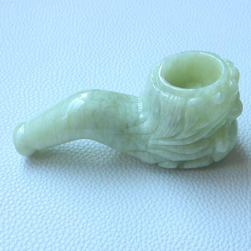新品玉石烟斗岫玉旱烟锅龙头烟嘴烟袋锅大锅旱烟斗烟具男士手玩件龙头