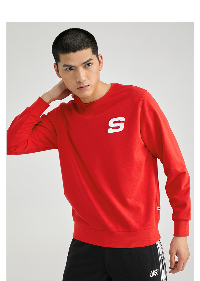 skechers斯凯奇卫衣男女同款贴布绣针织套头衫运动休闲卫衣l120m035