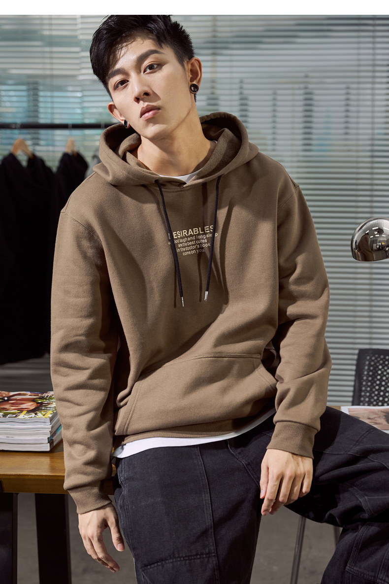 唐狮新款卫衣男加绒卫衣卡其棕l