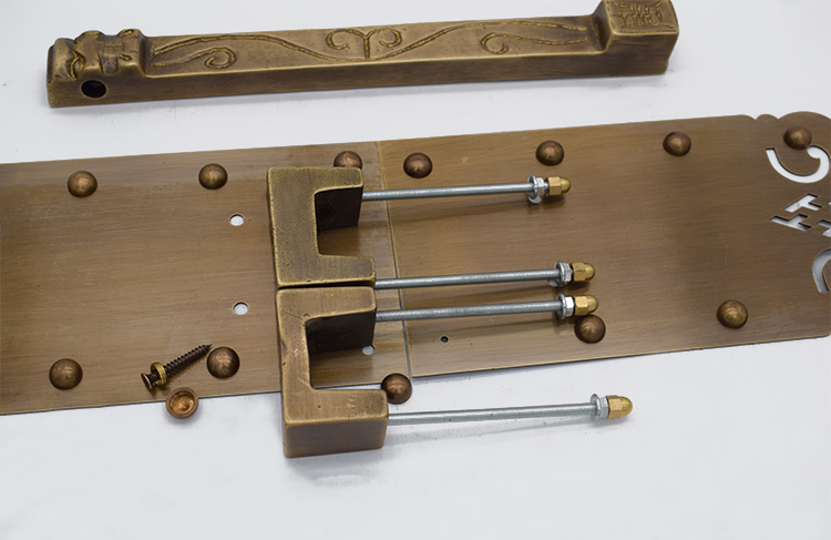 中式纯黄铜门栓插销铜门锁庭院古铜门锁插栓挂锁加厚老式木门大门锁