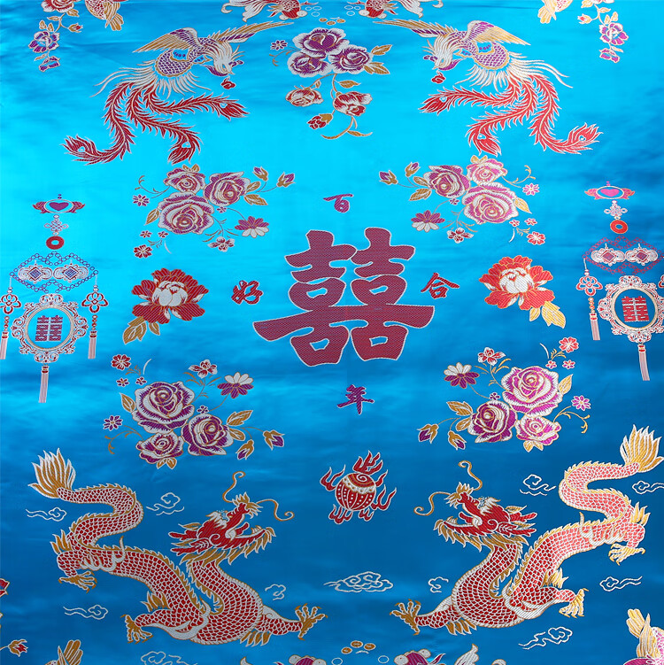 被面子 杭州丝绸织锦缎被面被套婚庆软锻结婚喜被绸缎被罩龙凤百子图