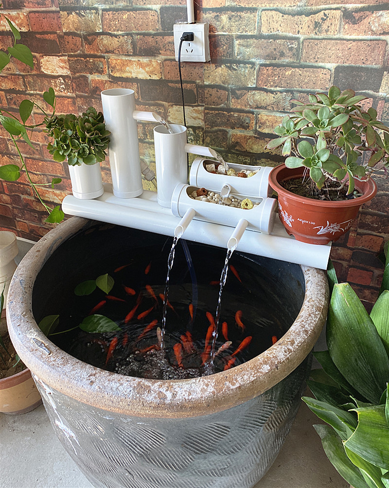 鱼缸过滤外置瀑布式圆形水缸养鱼上置过滤器增氧小鱼池水循环 长45cm