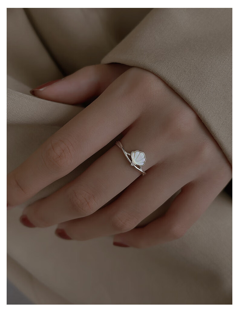 925银白贝母戒指女夏2022年新款潮小众设计轻奢食指戒开口时尚贝壳一