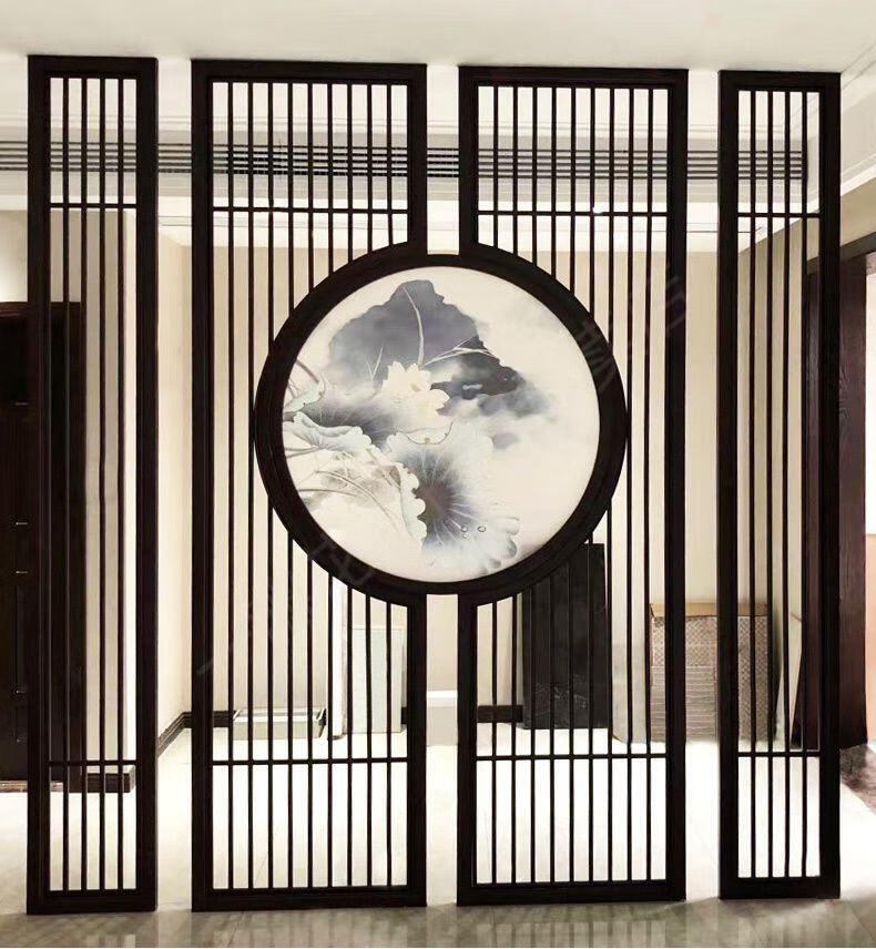 木雕新中式花格纱画屏风客厅玄关隔断仿古格栅镂空装饰定制 款式八