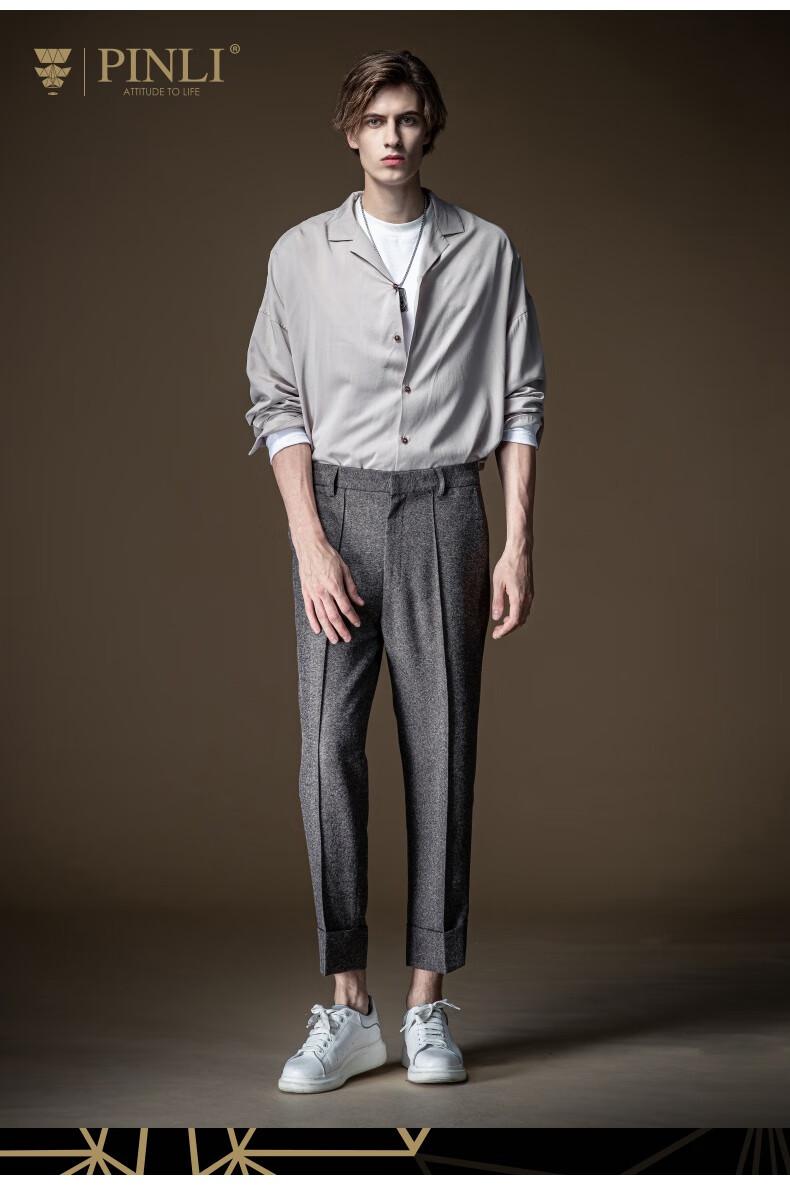pinli品立休闲裤男装秋季新款男装阔腿裤裤男士长裤b203317317灰色31