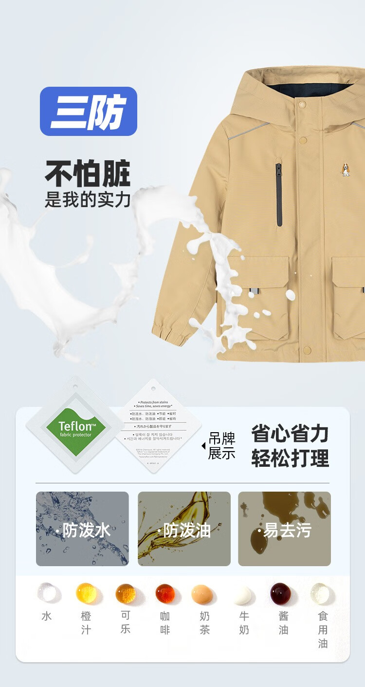 Hush Puppies 暇步士 22年秋季款 儿童三防风衣工装外套 双重优惠折后￥169 男、女童105~170cm多色可选