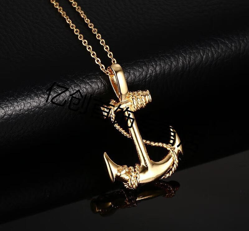 亿贝琳2020欧美饰品加勒比海盗船锚项链复古男士不锈钢项链个性金色送