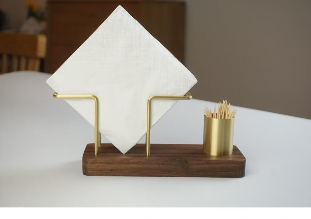 简约黑胡桃实木餐巾纸架酒店民宿咖啡馆立式纸巾方巾座黄铜架子黑