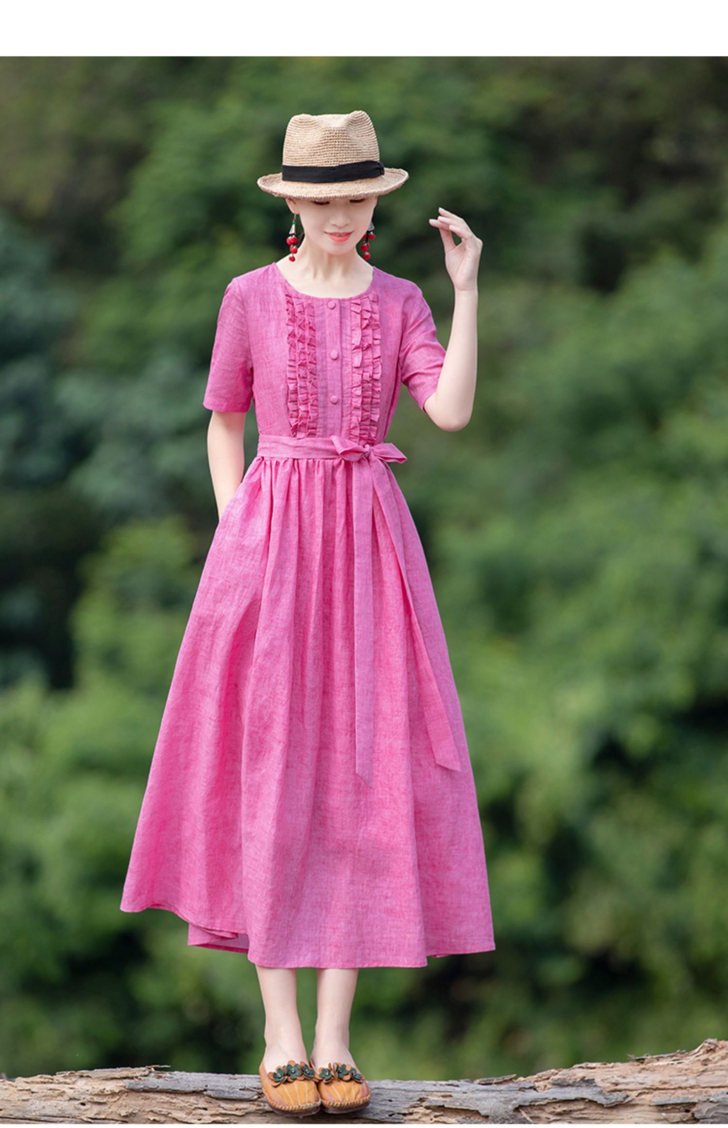 禾禾布衣素素原创订制2022新款民族风棉麻连衣裙文艺复古收腰显瘦长裙