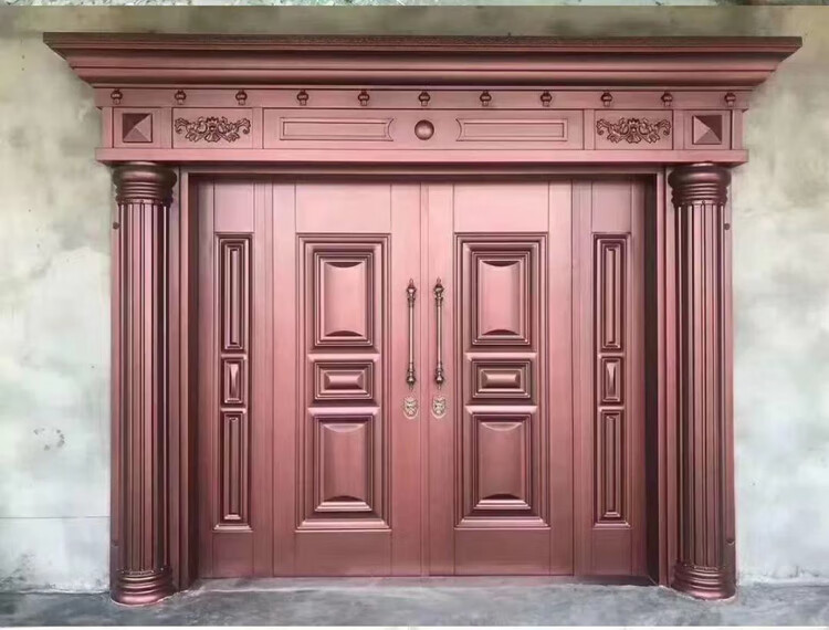 农村家用锌合金别墅防盗进户大门仿真铜仿铜单门子母双开四开 真红铜