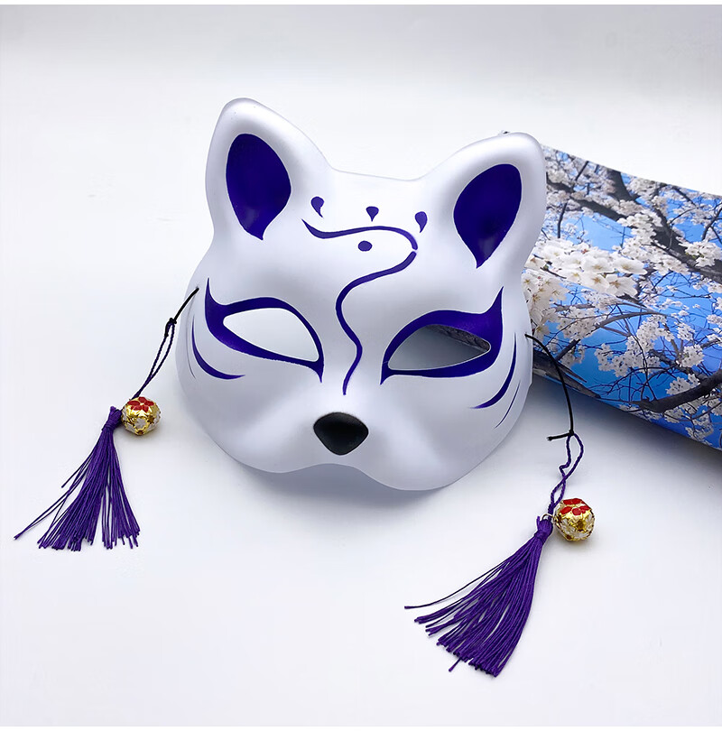 半脸猫面具手绘 抖音同款 日式和风狐狸 动漫男女猫脸cosplay面具