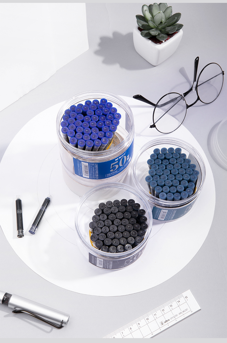 晨光mg文具09ml黑色墨囊可替换钢笔墨囊50支盒珠光紫f尖