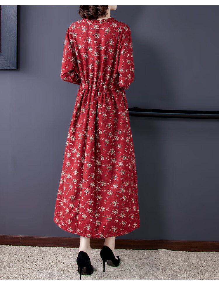 连衣裙女气质名媛秋冬款加绒女秋冬2020新款低腰洋气大码冬季加厚棉