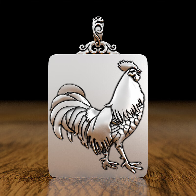 银十二生肖鸡吊坠男士属相挂件女士银足银项链大公鸡银牌银饰珍晶禧