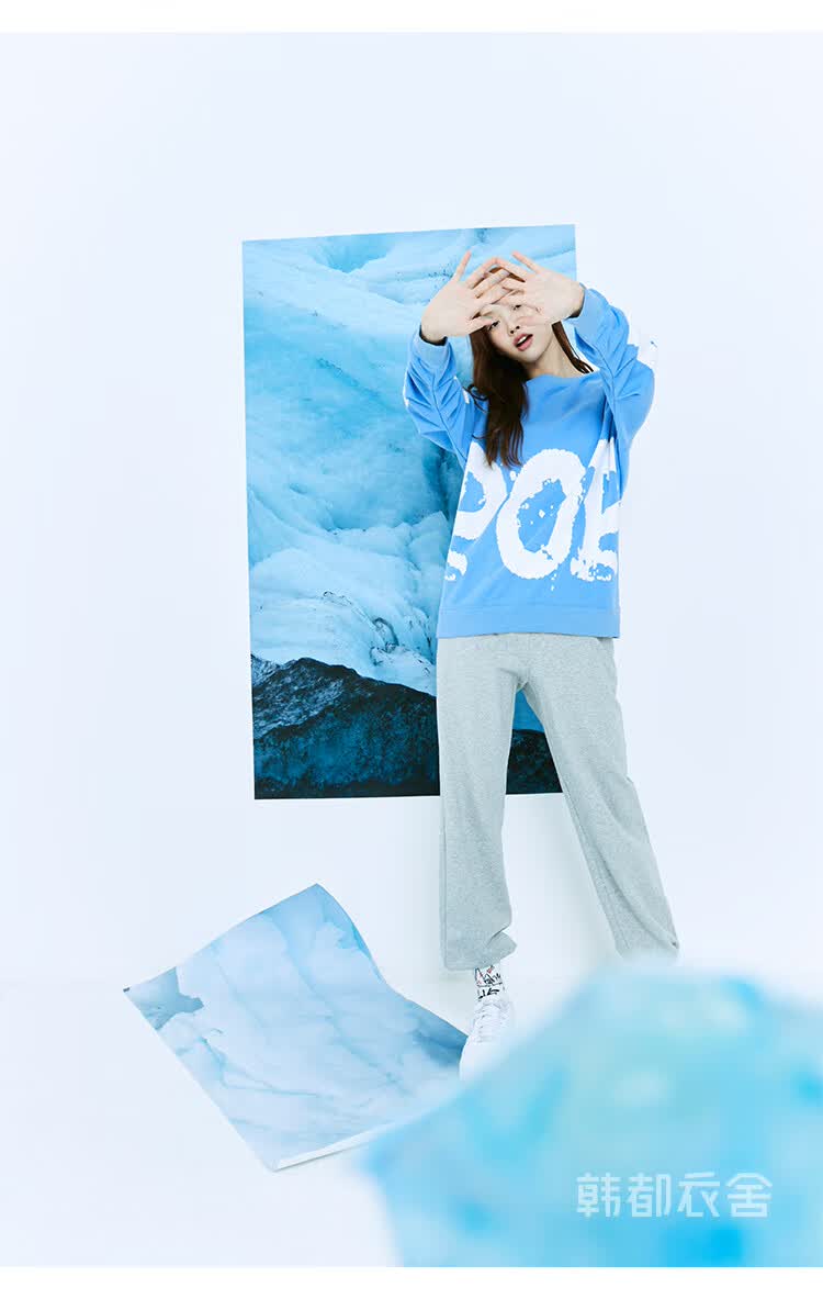 时代少年团韩都衣舍中性卫衣2021春新款宽松泼墨印花上衣uf0022 雾霾