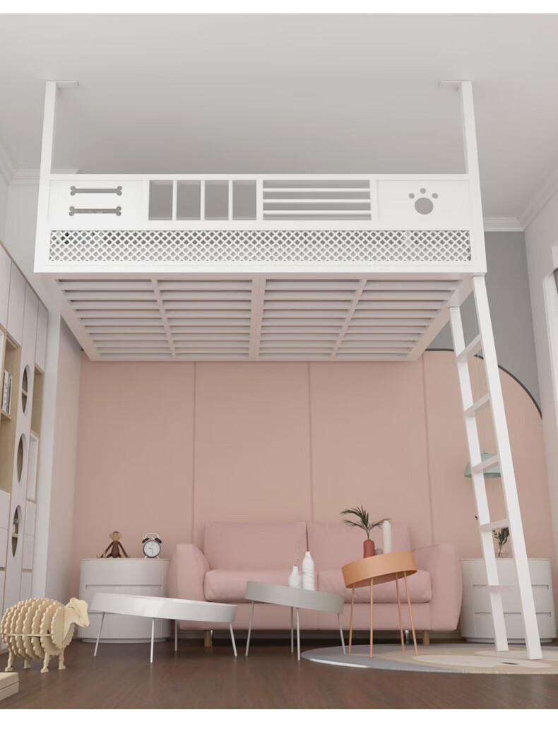 户型现代简约高架床阁楼空中悬挂铁艺吊床小户型省空间复式二楼上铺床