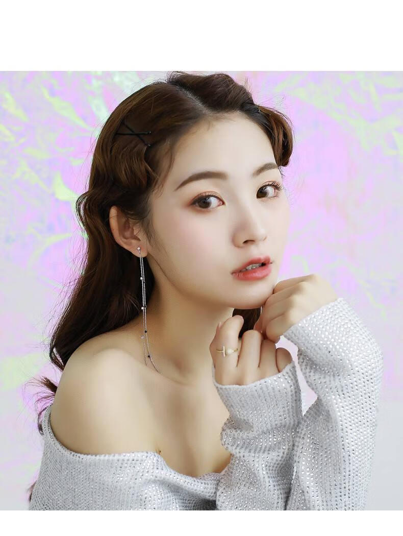 haoba 银适合圆脸的冷淡风耳环流苏耳线女显瘦网红气质耳坠长款韩式