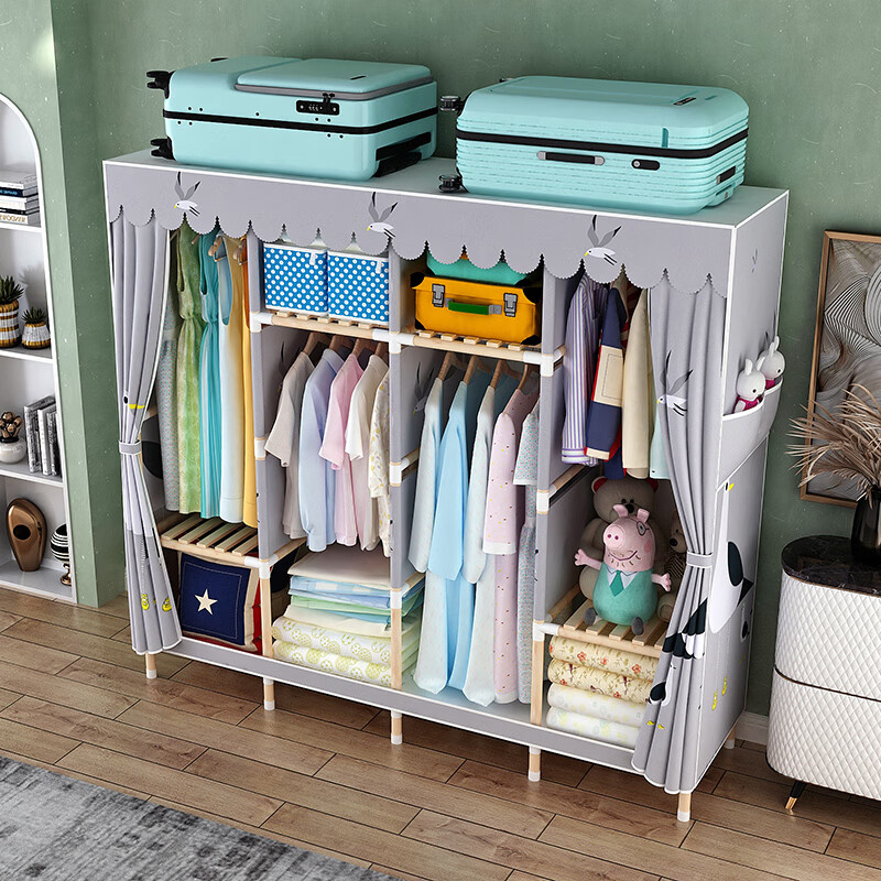 衣柜简易衣柜加粗加固家用卧室出租房用结实耐用布衣柜子现代简约 新!