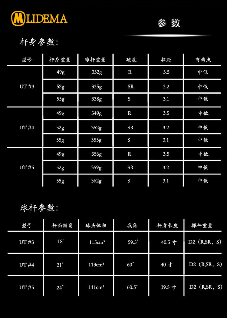 lidema 力德玛 m1s 高尔夫球杆 男士铁木杆 小鸡腿混合杆 3号18度 sr