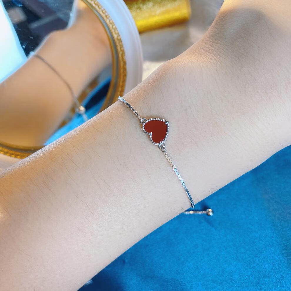 法玛莎2020新款纯银手链盒子链长度可调节时尚简约百搭款女饰品 红色