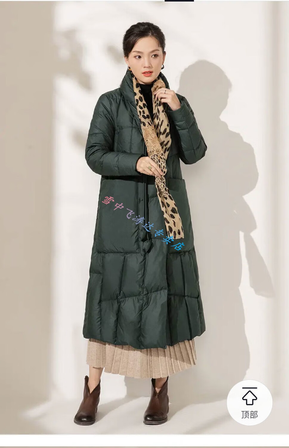 雪中飞民族风刺绣羽绒服真羽绒服女中长款2021新款宽松民族风立领过膝