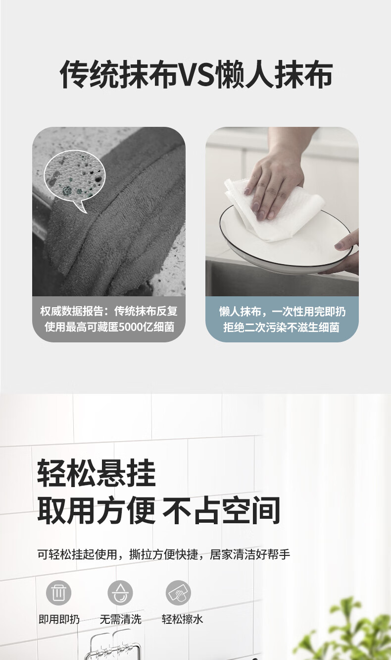 【6卷装】懒人抹布一次性洗碗布干湿两用厨房用品纸吸水巾加厚抹布家用清洁布 6卷装加厚300片(图案随机)
