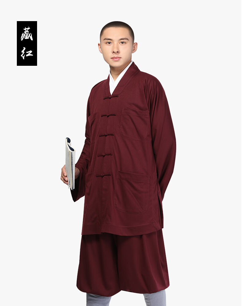 人穿的衣服丝光棉四季僧服短褂套装男女僧服僧衣小褂僧袍僧服 藏红色