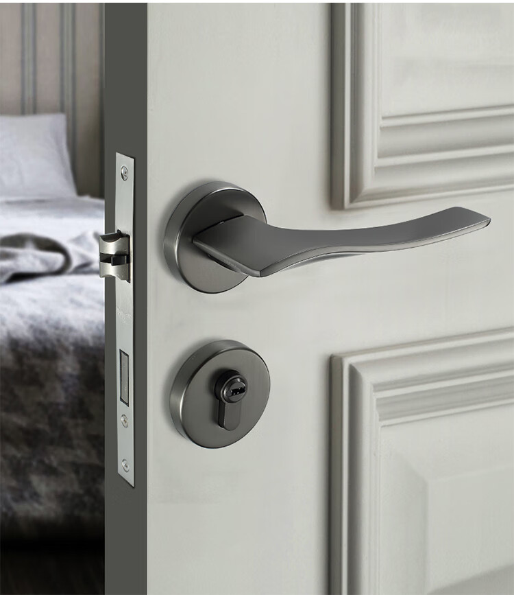 宝凰分体门锁家用通用型室内卧室门锁房门锁黑色现代简约木门锁具通用