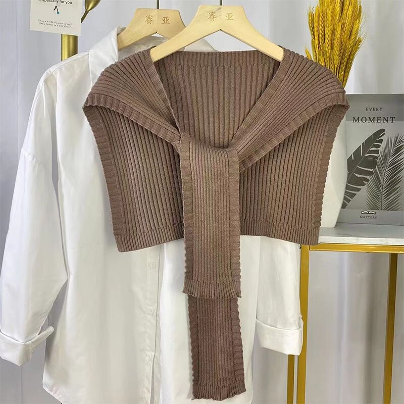 护肩围巾春夏针织披肩女系带条纹针织围巾空调房保暖百搭韩版外搭护肩