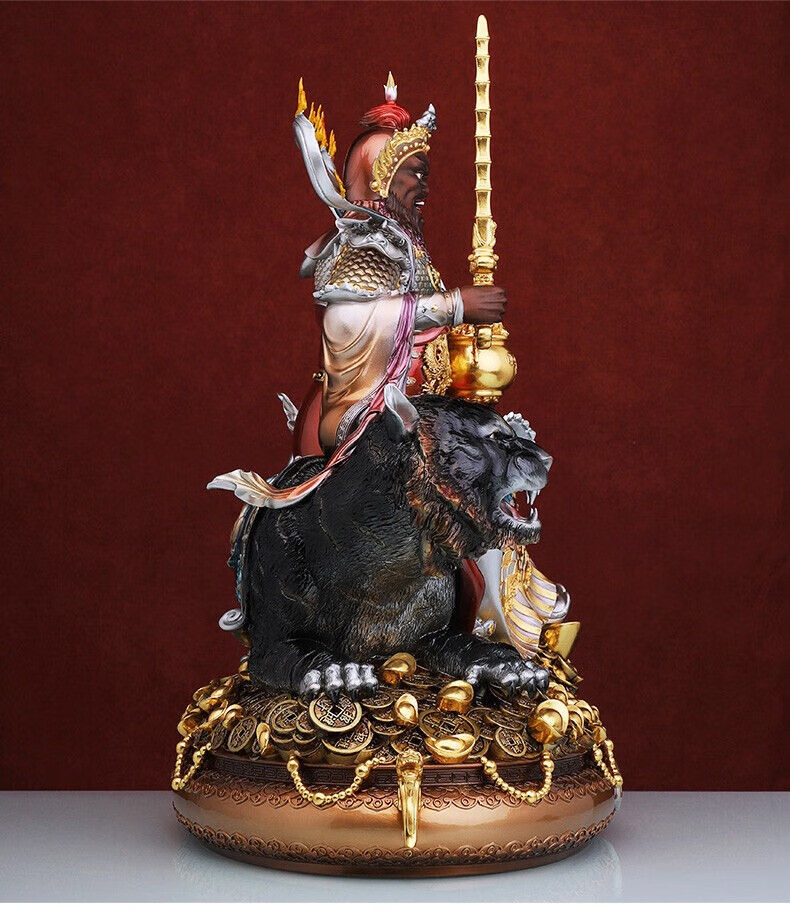 纯铜《武财神赵公明》神像骑虎赵元帅赵玄坛关公摆件关羽 【彩绘】12