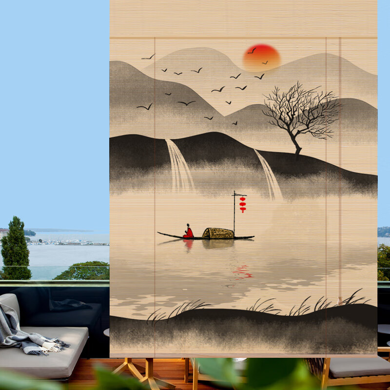 竹帘窗帘卷帘竹帘子门帘隔断阳台客厅茶室中式日式遮光遮阳山水画