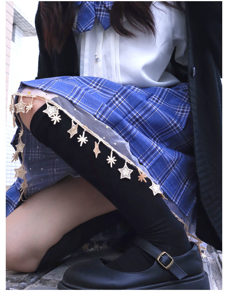 jk安全裤裙撑南瓜裤防走光蕾丝jk打底裤女春夏季下摆小星星深金色