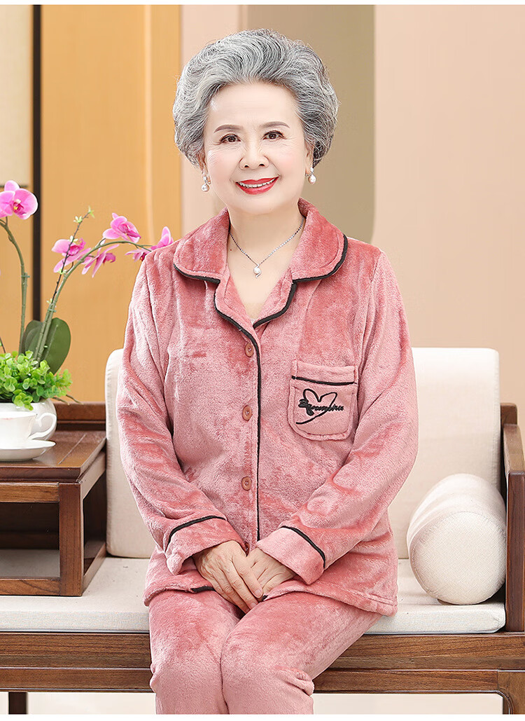 中老年人睡衣女春秋季法兰绒奶奶家居服60岁70妈妈老人珊瑚绒套装6号