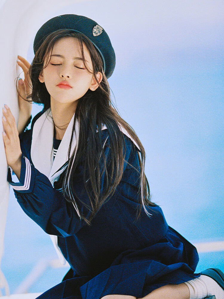 胖妹妹大码jk制服杨水手服统深蓝色日系校供海军学院风基础款套装 杨