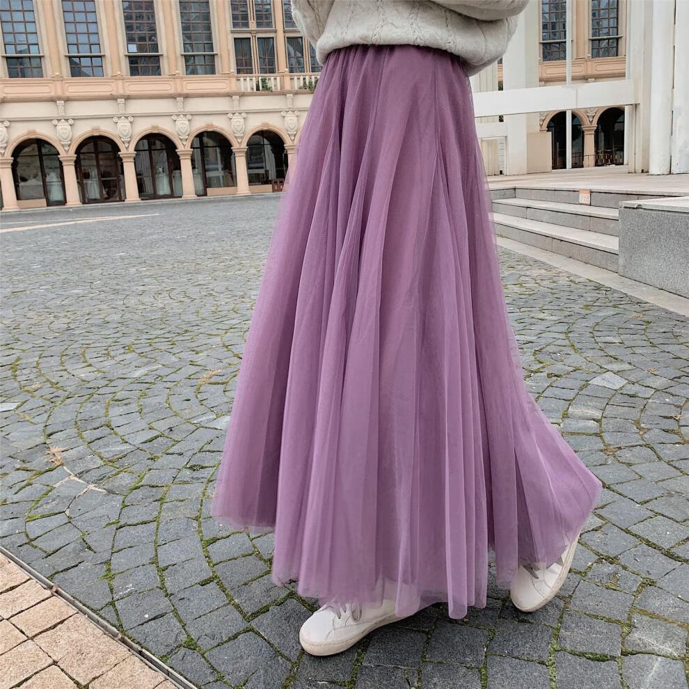 矮个子女士网纱裙半身裙春秋季半截裙子春夏季长裙中长款百褶裙仙女大