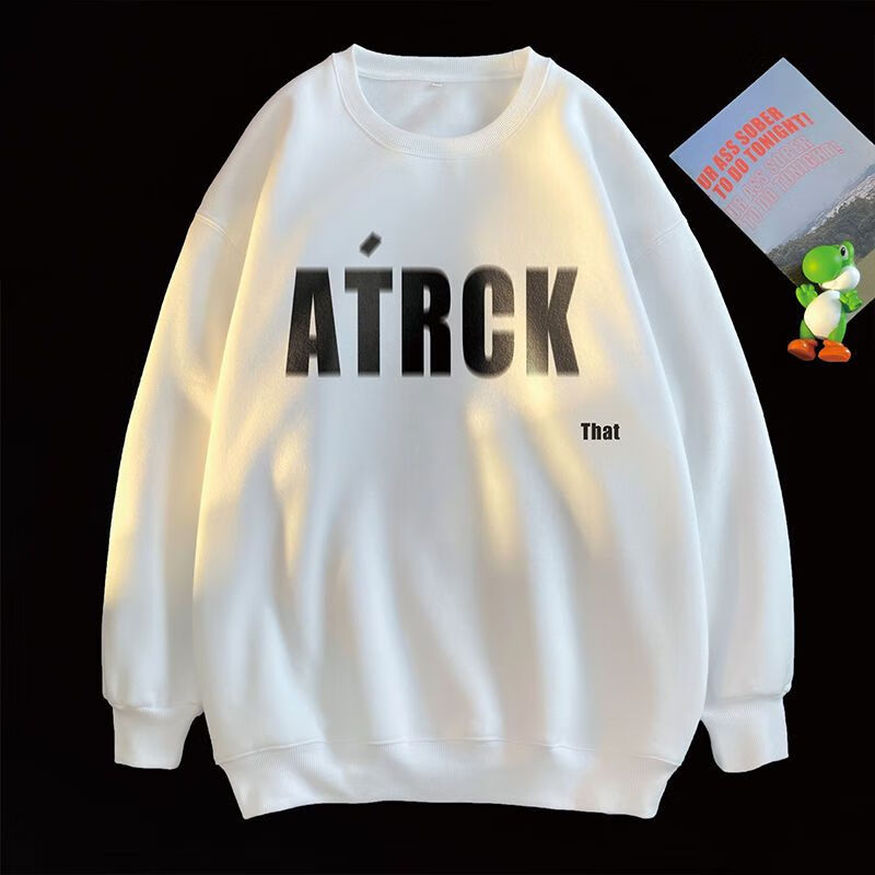 popcornthebear春秋款字母模糊印花圆领卫衣男over 黑色 320g重磅50 s