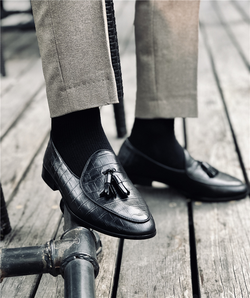 cl复古英伦风男鞋欧美流苏套脚乐福鞋男英伦休闲皮鞋意大利黑色39
