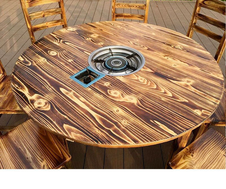 烙锅桌圆桌电磁炉煤气灶罗锅桌椅组合全套火锅桌家用商用 电磁炉 桌子