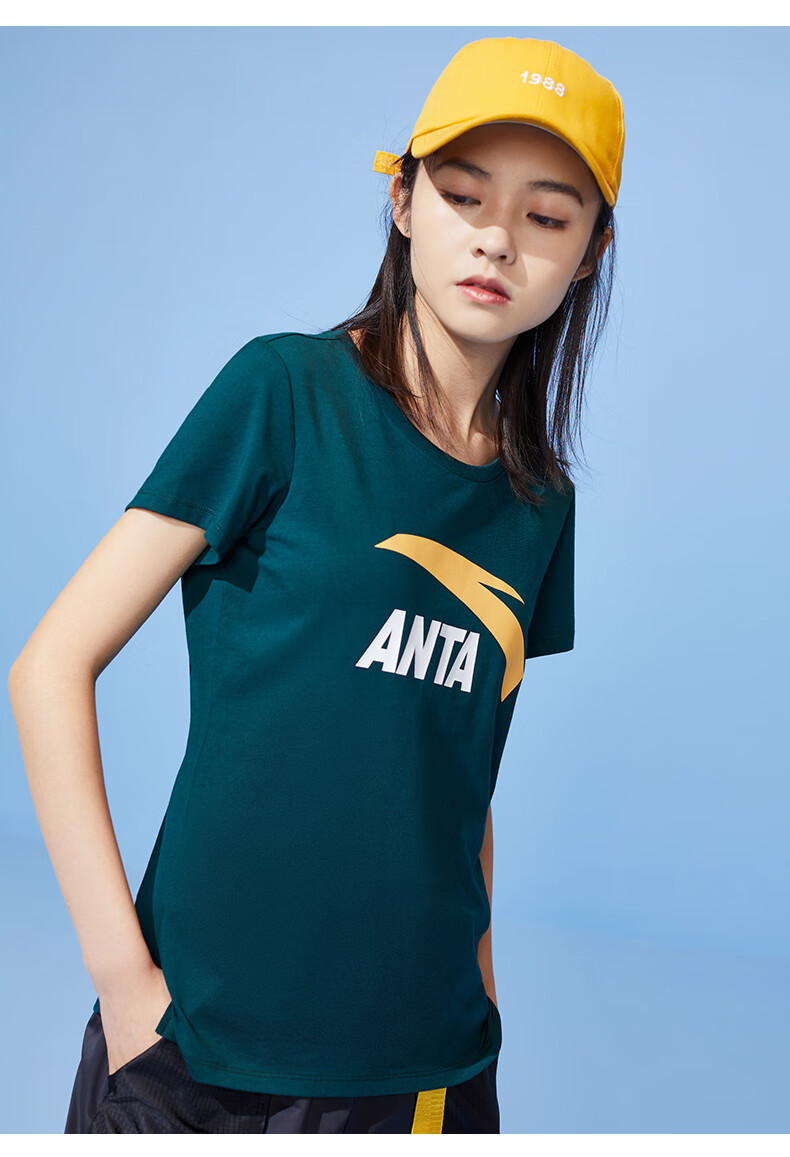 安踏短袖t恤女装夏季新款白色打底衫运动休闲棉上衣潮t恤纯色logo深渊