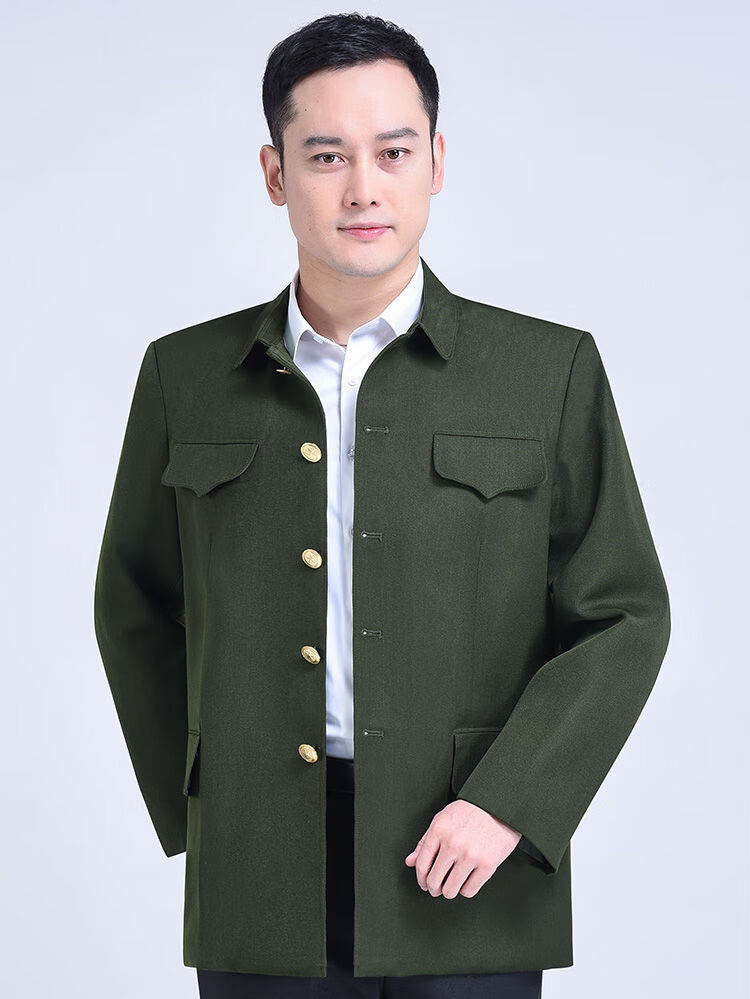 峰中雪老人中山装男春秋季爸爸装中山服休闲服装爷爷外套上衣老式军