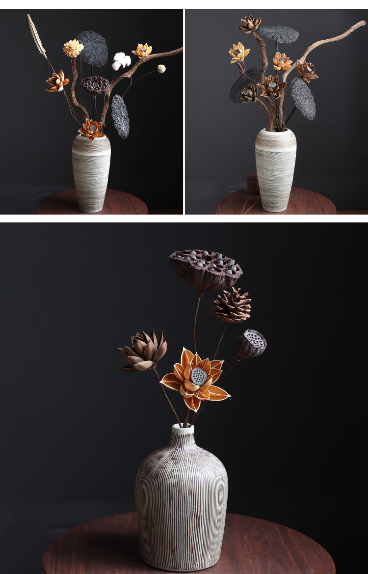 客厅假花仿真花新中式莲蓬荷花干花装饰摆件真花禅意中式插花棉花客厅