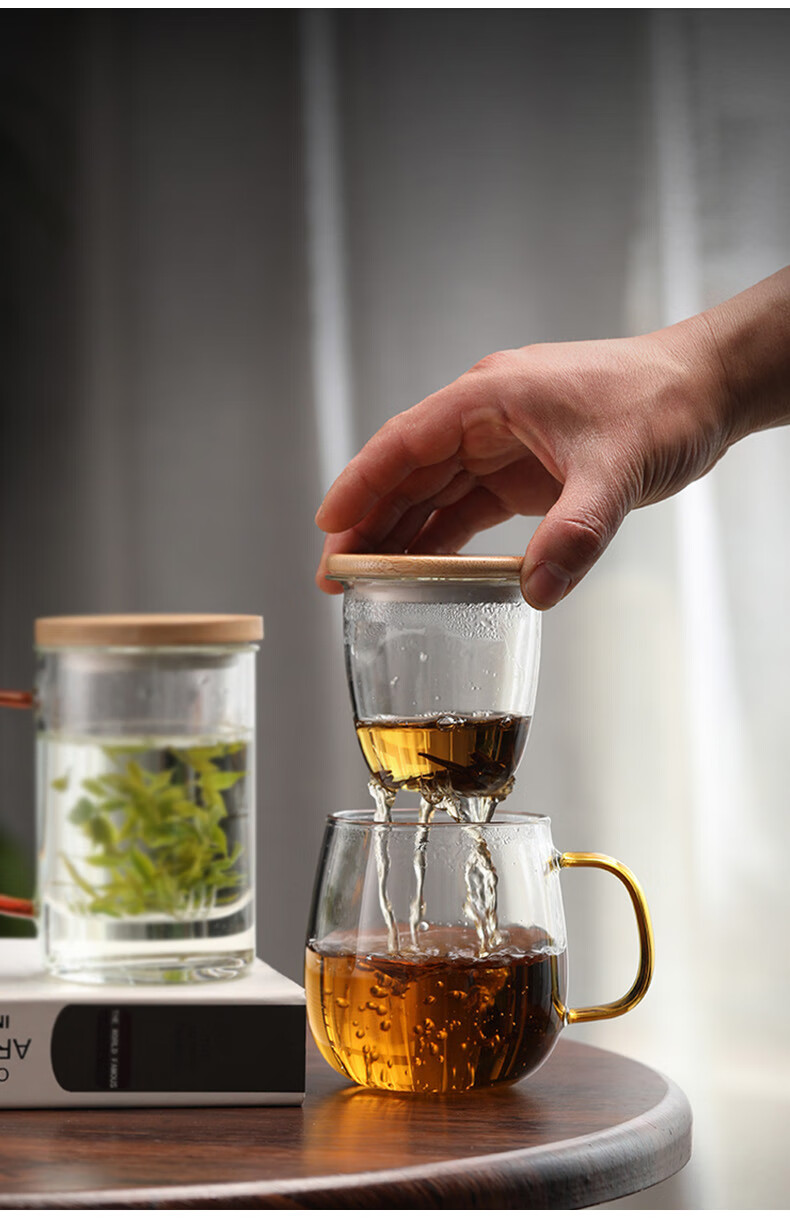女士玻璃水杯喝水的杯子带过滤网大肚花茶泡茶杯茶水分离带盖办公室